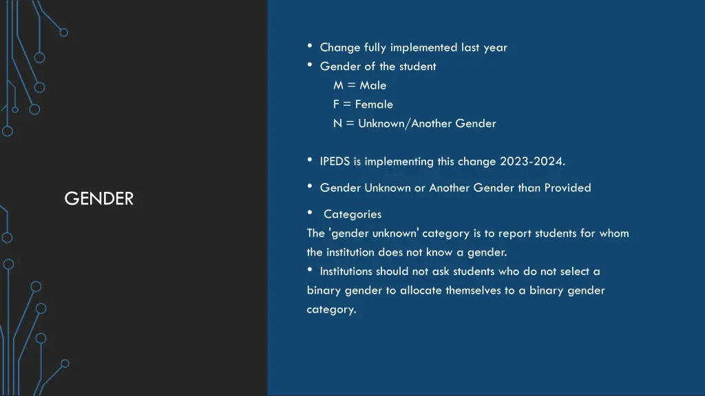 change fully implemented last year gender