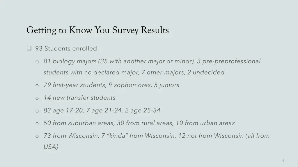 getting to know you survey results