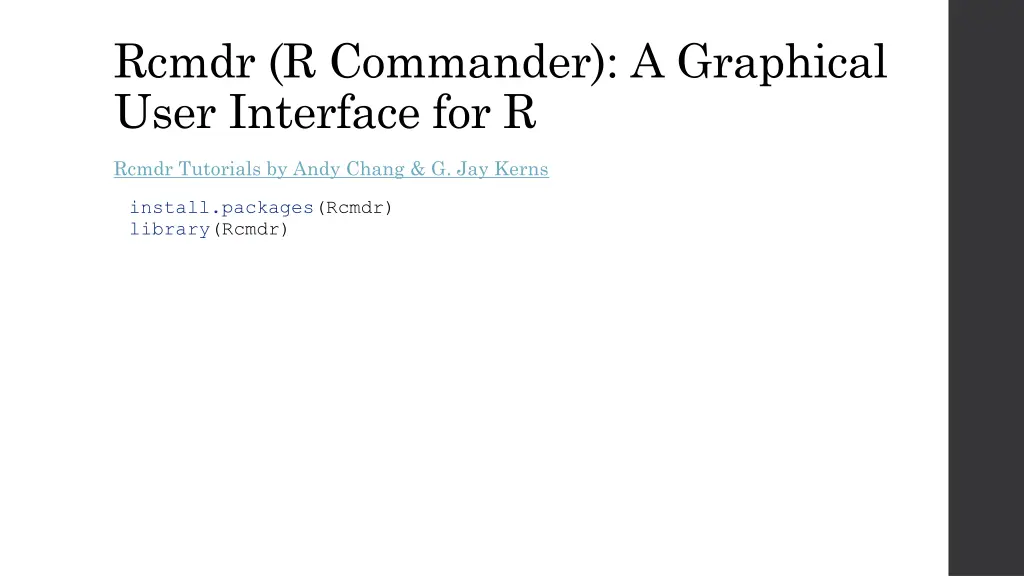 rcmdr r commander a graphical user interface for r
