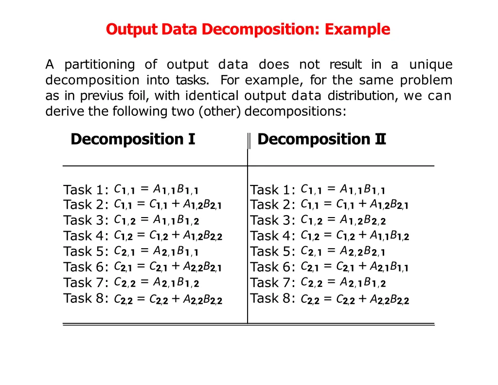 output data decomposition example 1