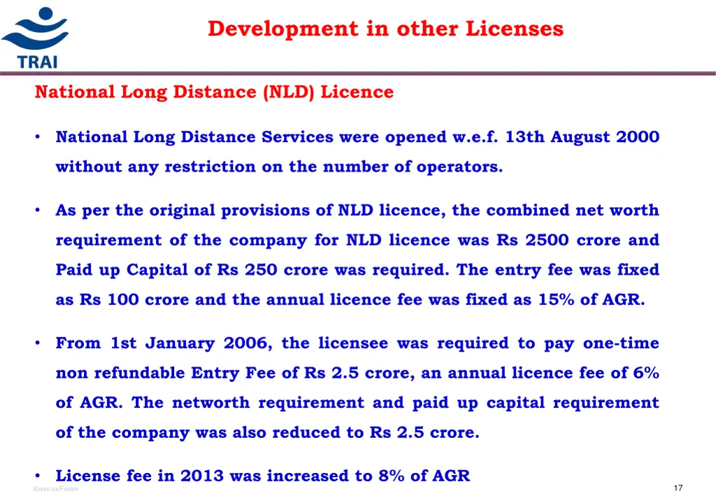development in other licenses 1