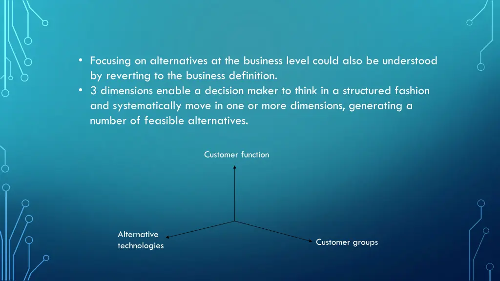 focusing on alternatives at the business level