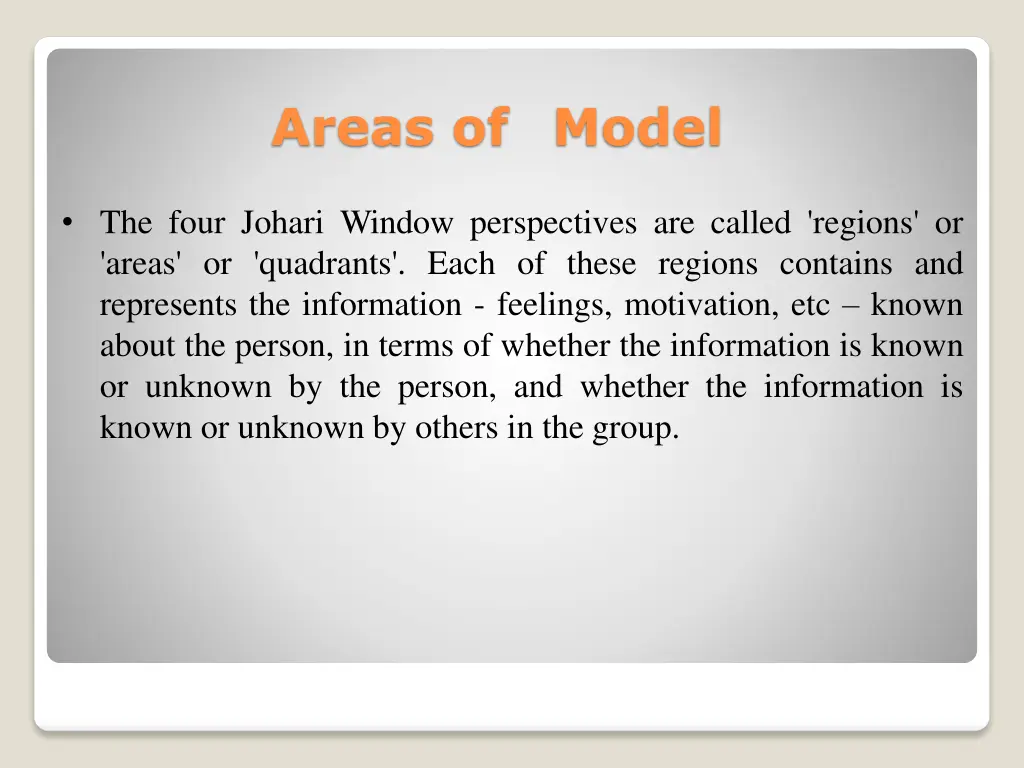 areas of model