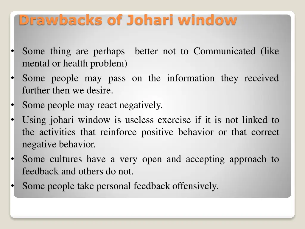 drawbacks of johari window