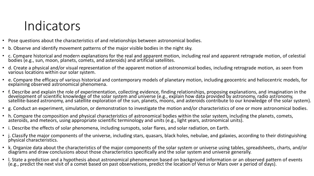 indicators
