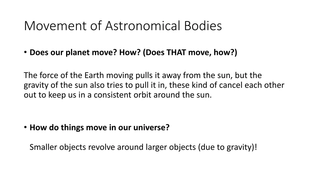 movement of astronomical bodies