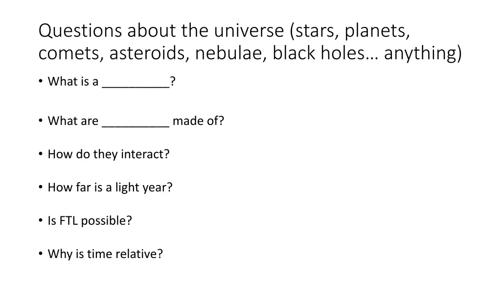 questions about the universe stars planets comets 1