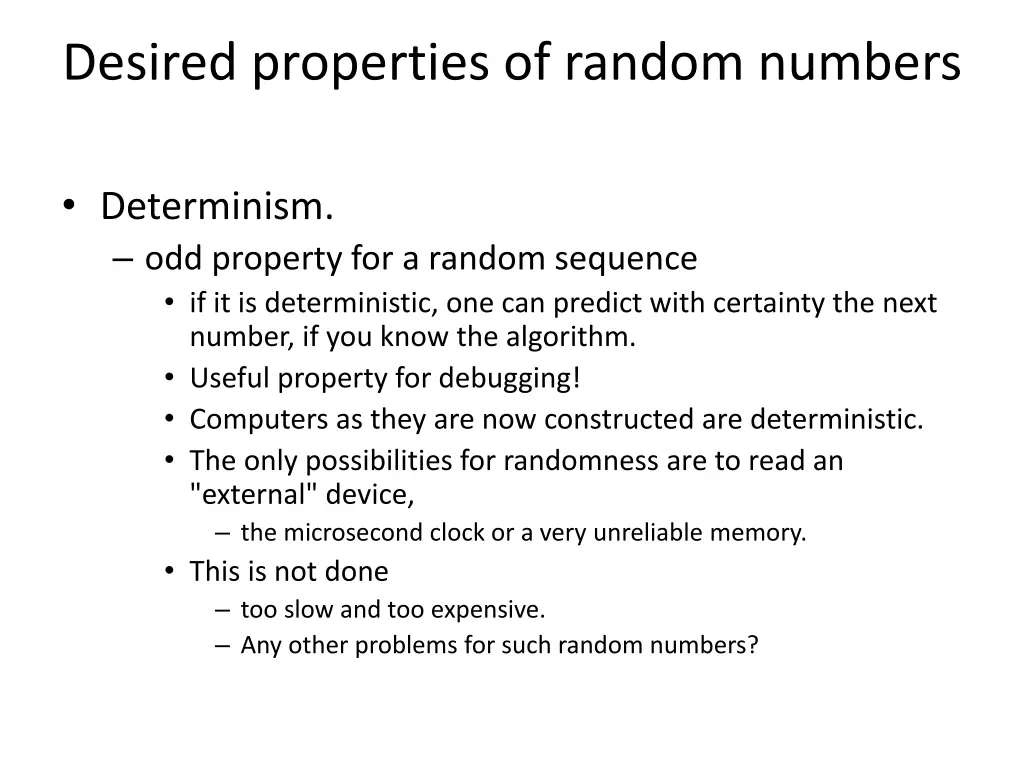 desired properties of random numbers