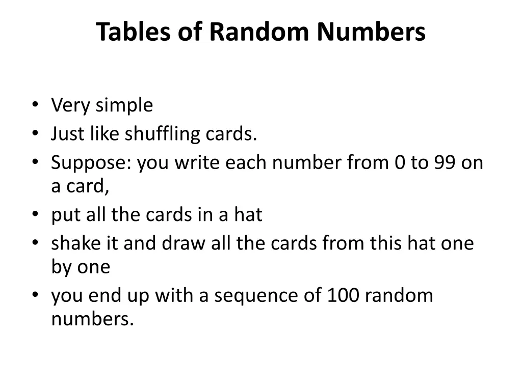 tables of random numbers