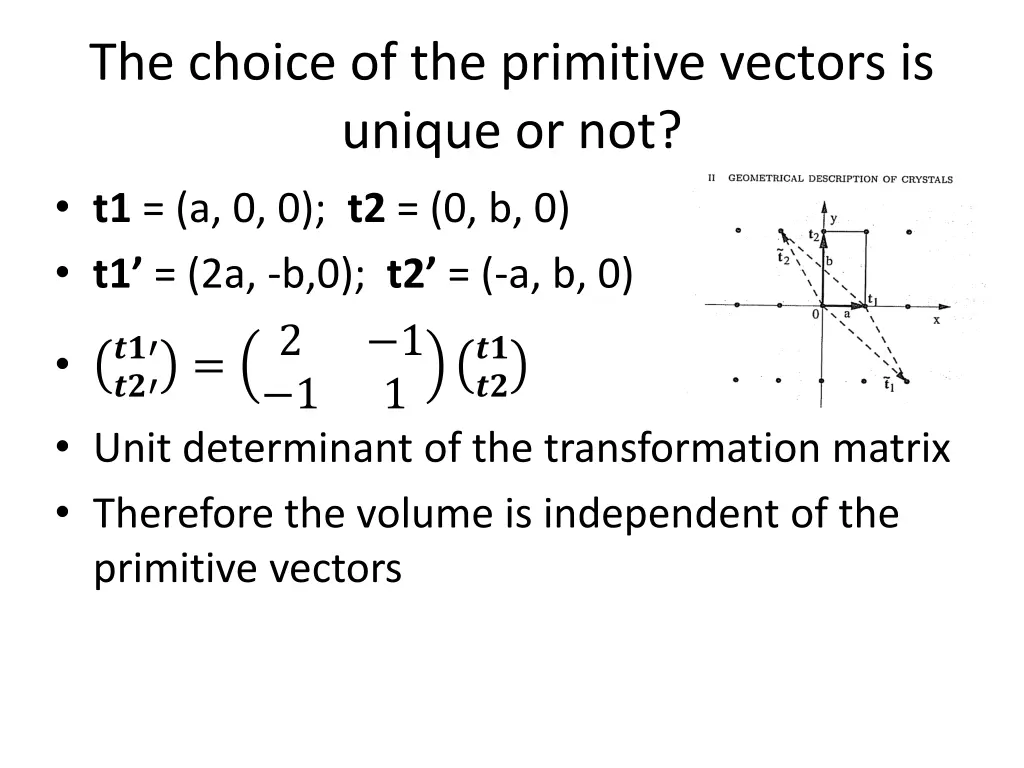 the choice of the primitive vectors is unique