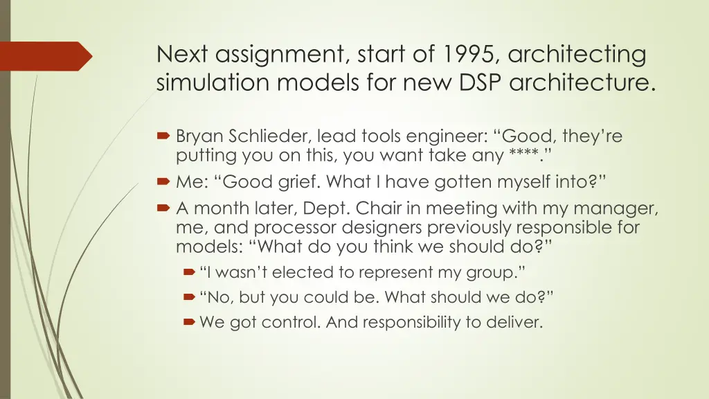 next assignment start of 1995 architecting