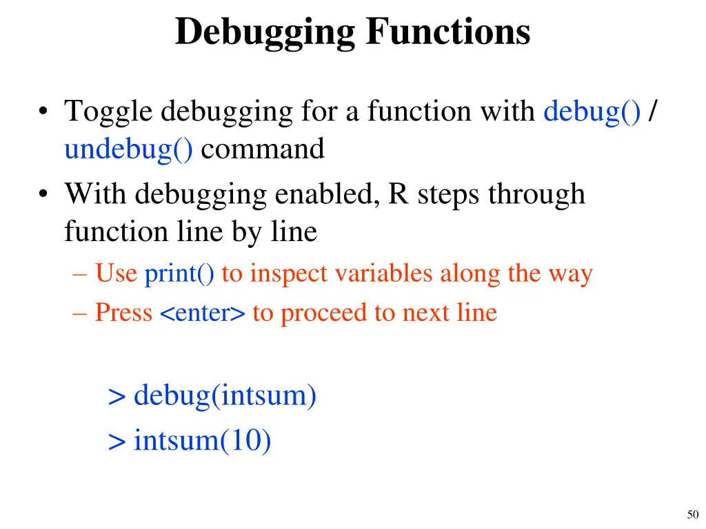debugging functions