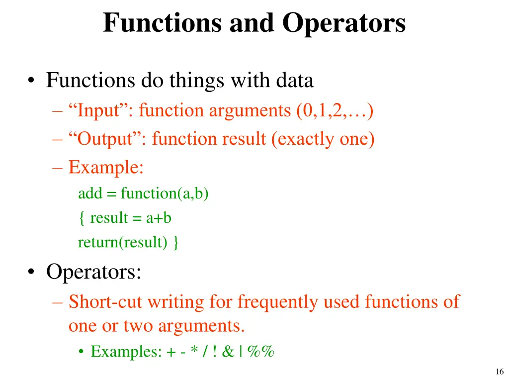 functions and operators