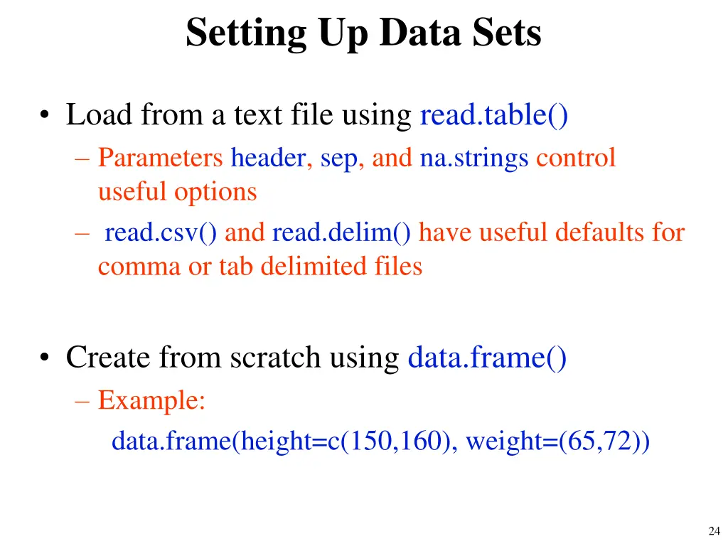 setting up data sets
