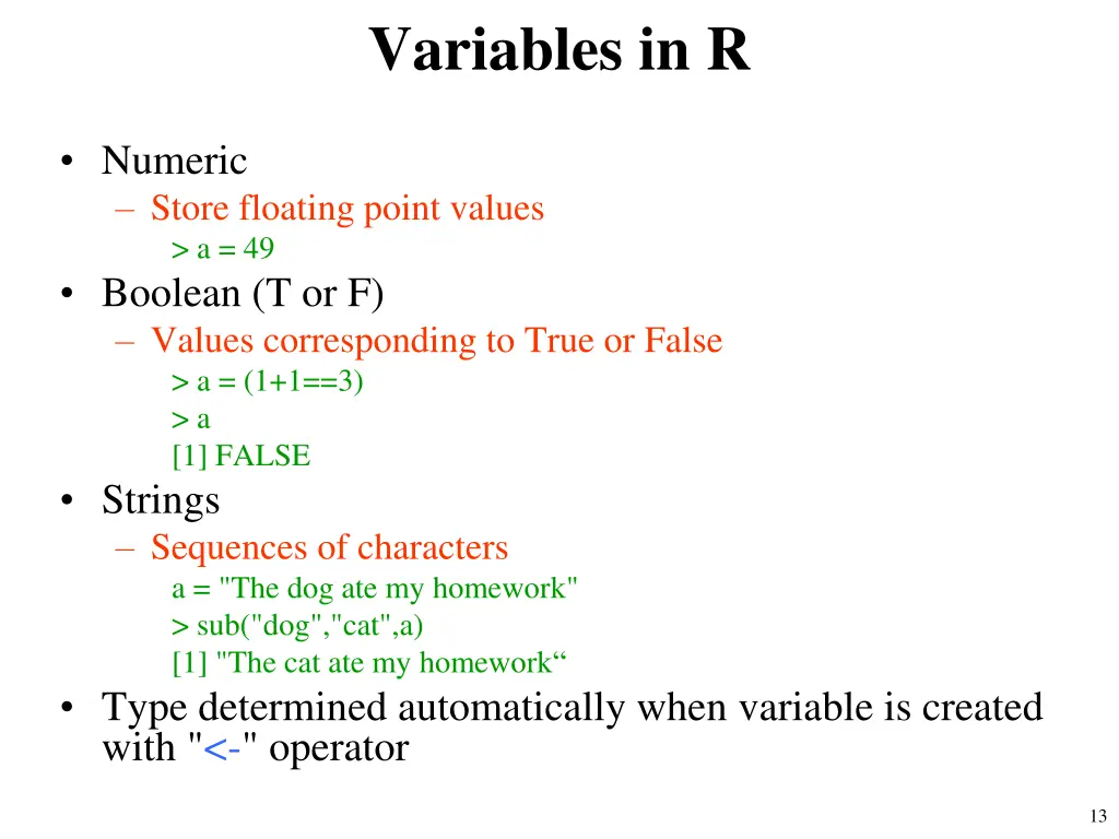 variables in r