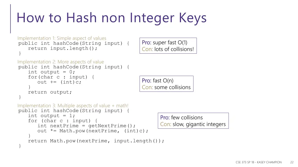 how to hash non integer keys