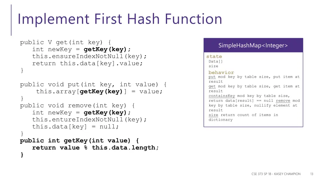 implement first hash function
