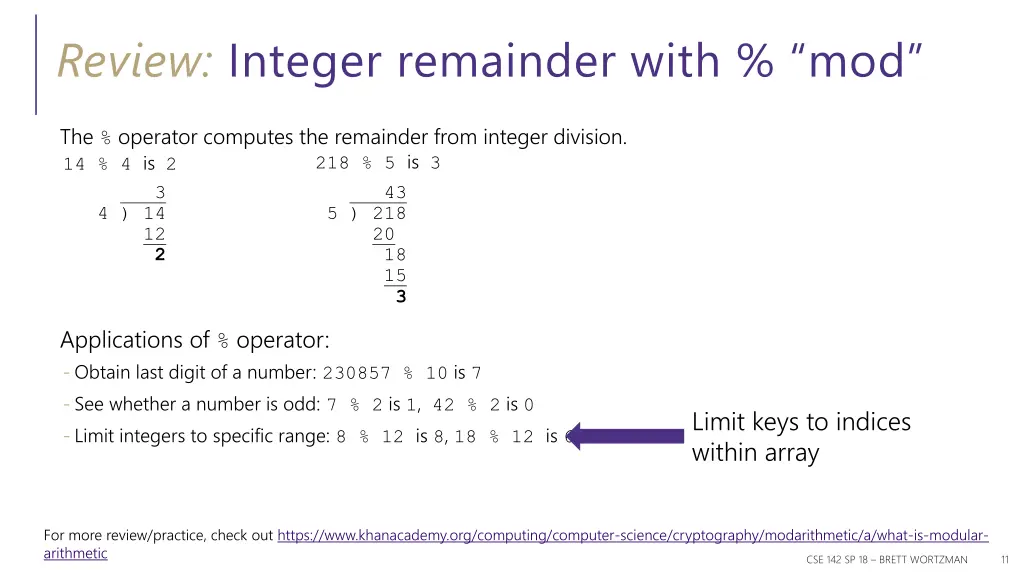review integer remainder with mod