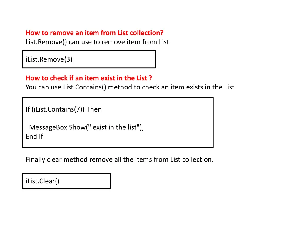 how to remove an item from list collection list
