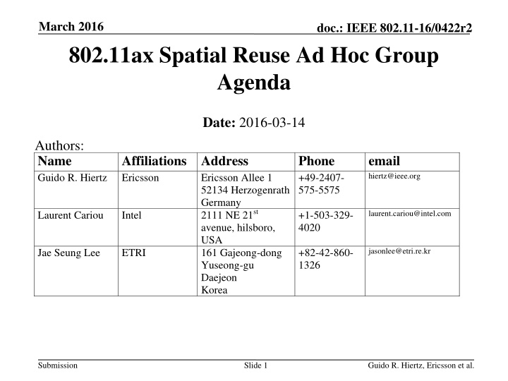 march 2016 802 11ax spatial reuse ad hoc group
