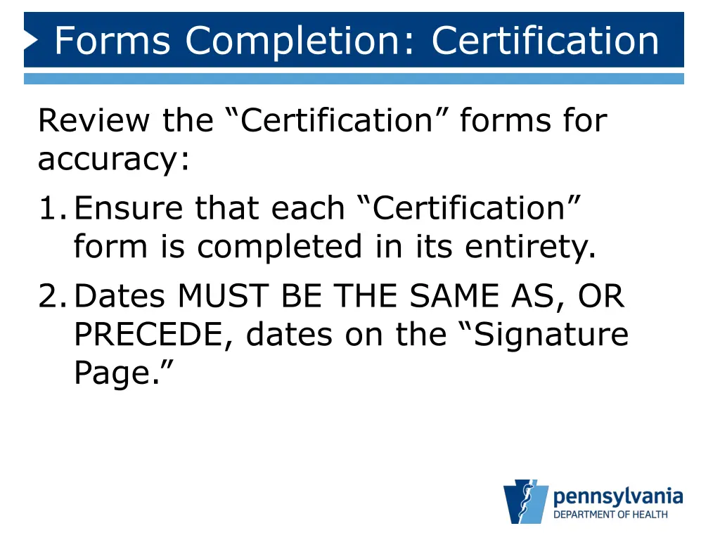 forms completion certification