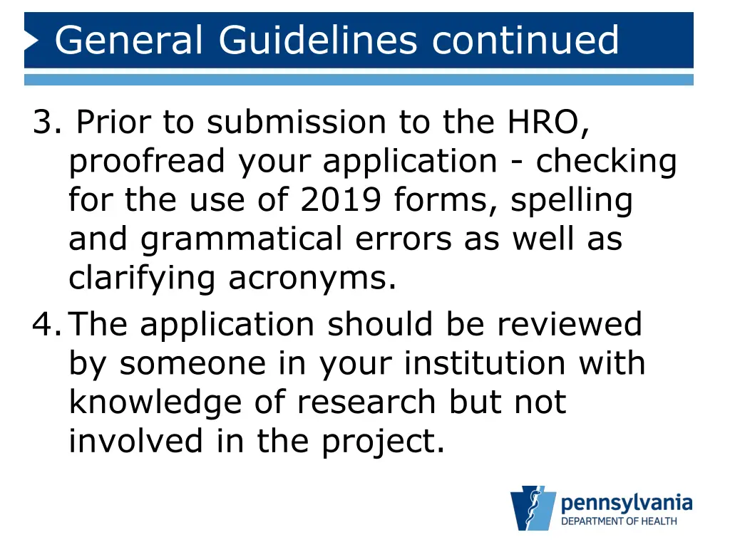 general guidelines continued