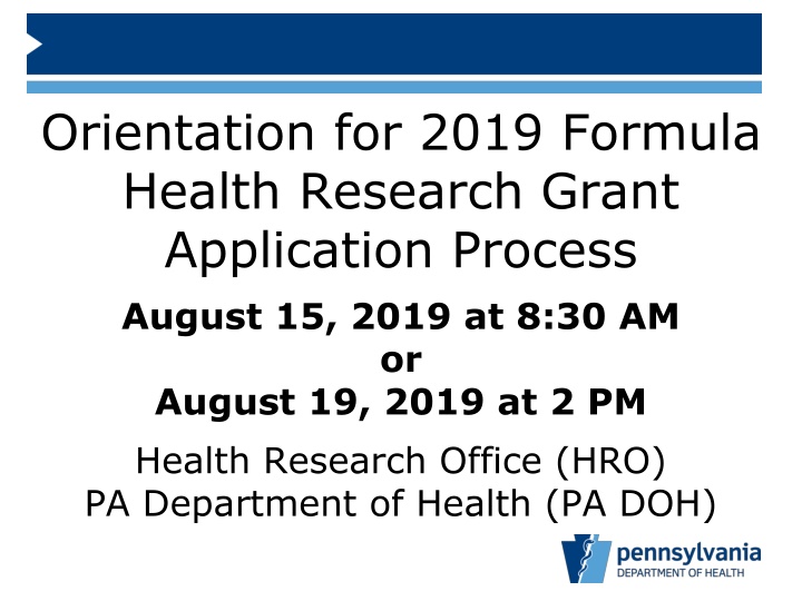 orientation for 2019 formula health research