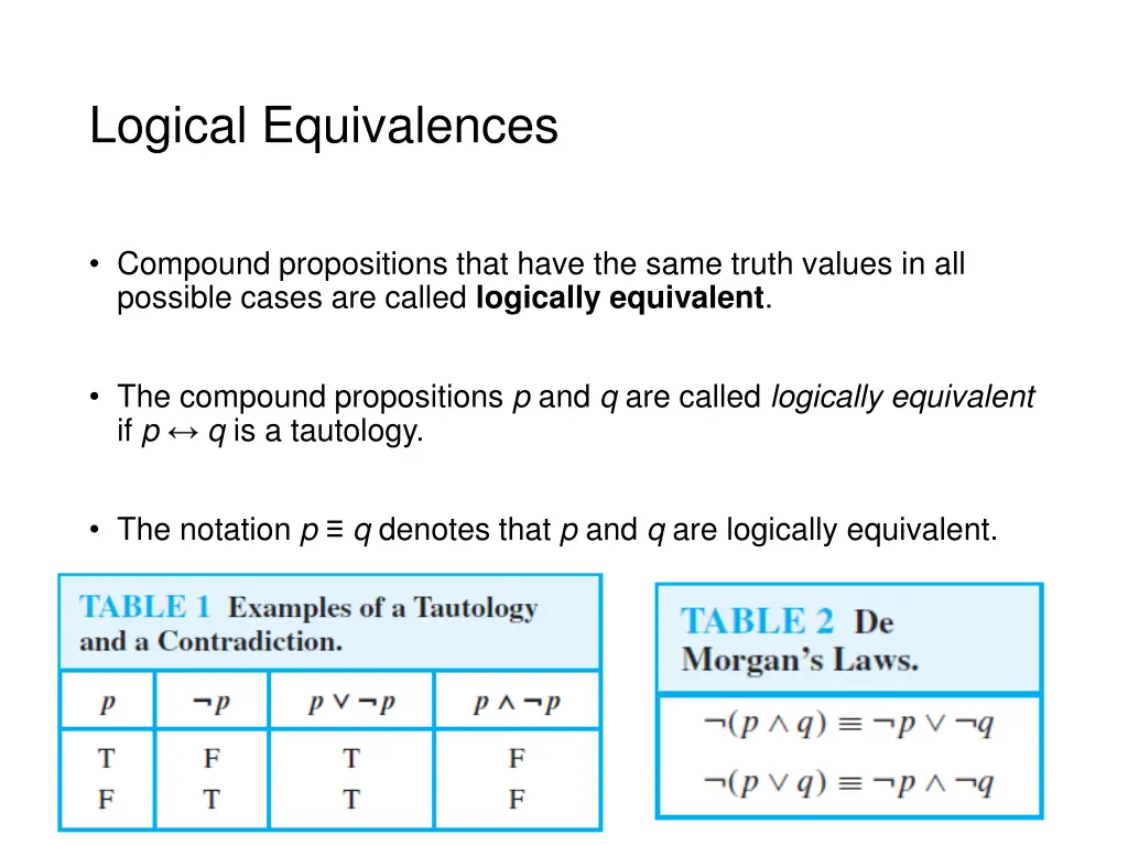 logical equivalences