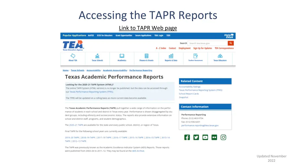 accessing the tapr reports
