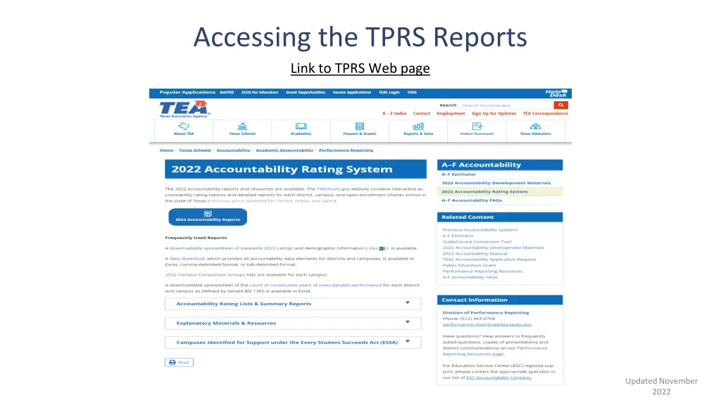 accessing the tprs reports