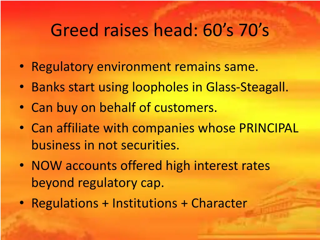 greed raises head 60 s 70 s