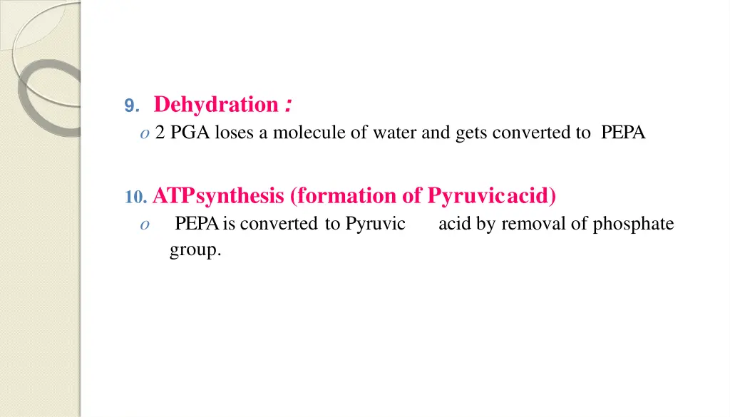 9 dehydration o 2 pga loses a molecule of water
