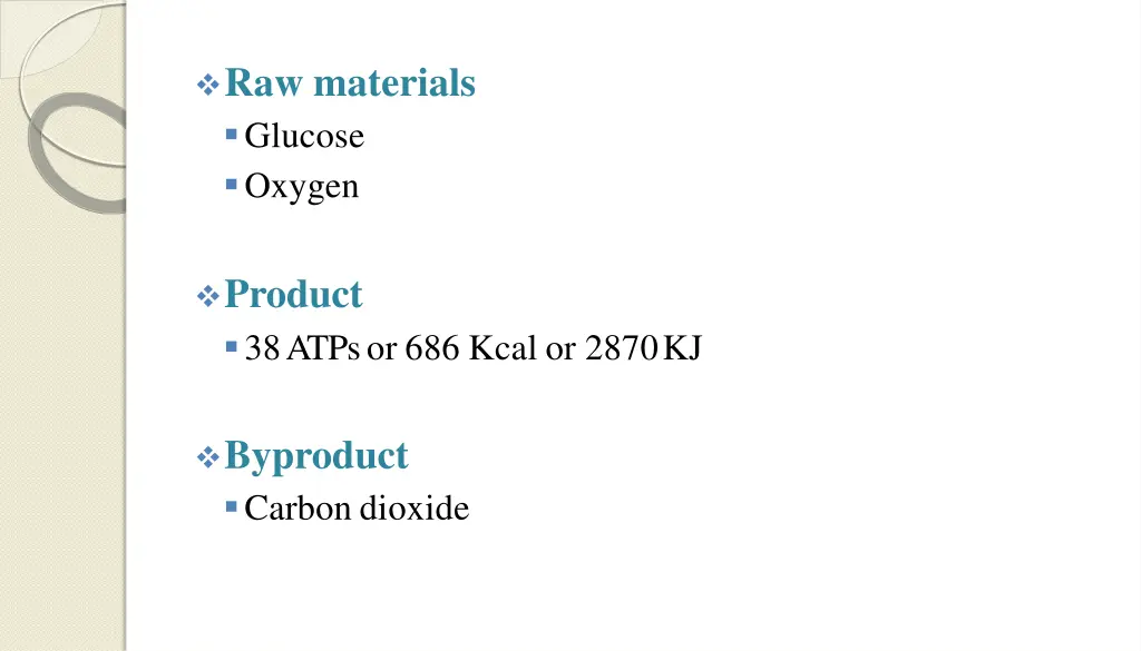 raw materials glucose oxygen