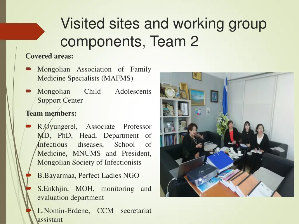 visited sites and working group components team