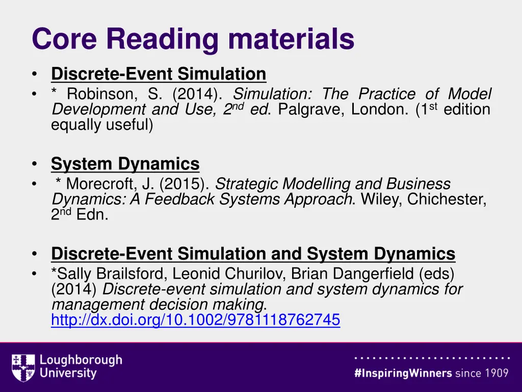 core reading materials discrete event simulation