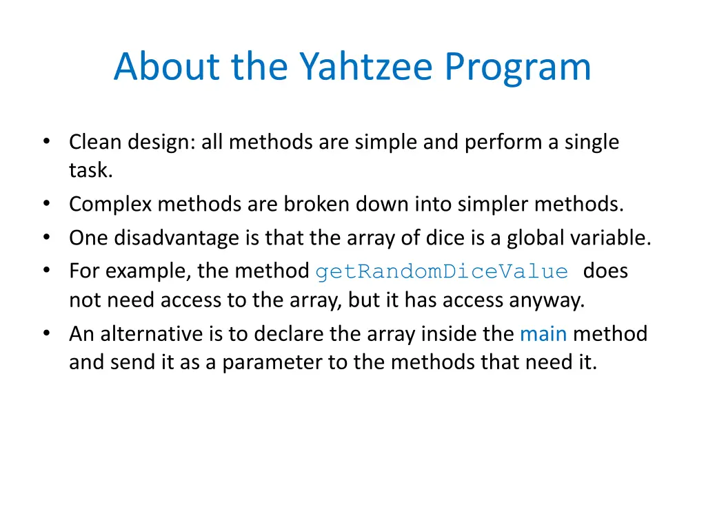 about the yahtzee program