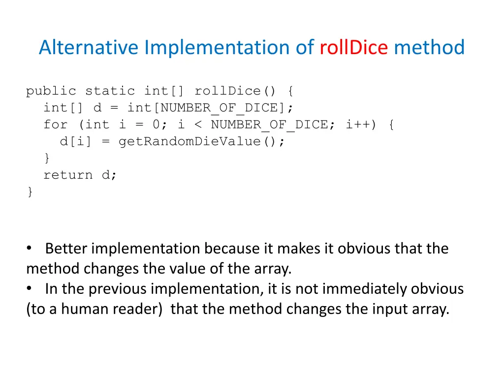 alternative implementation of rolldice method
