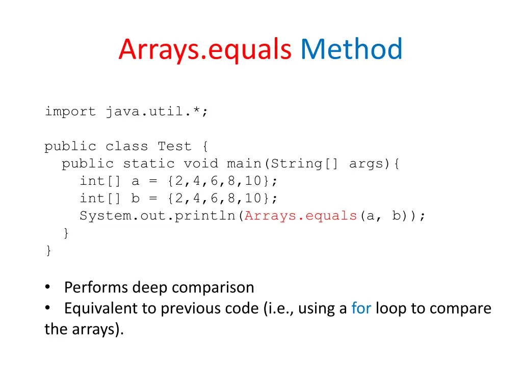 arrays equals method