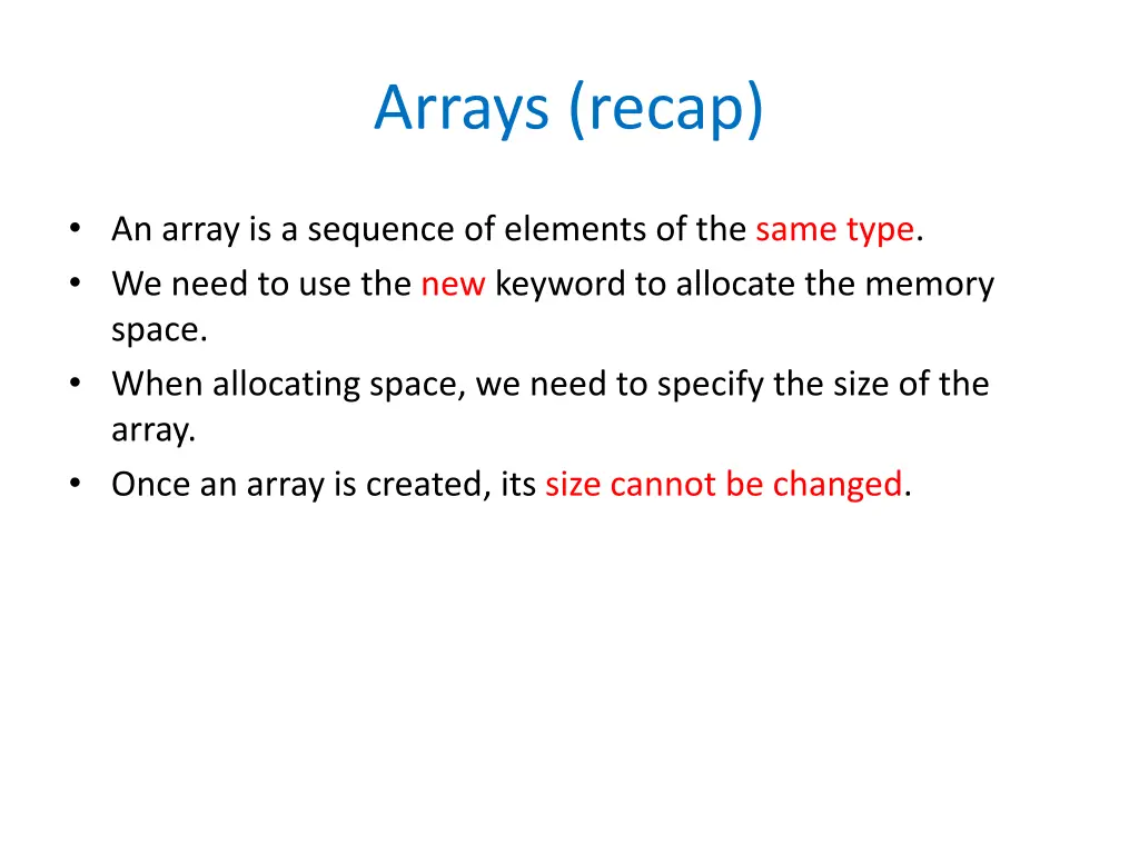 arrays recap