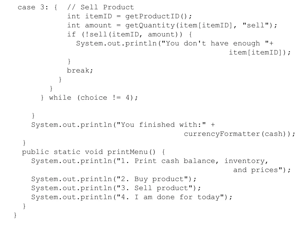 case 3 sell product int itemid getproductid