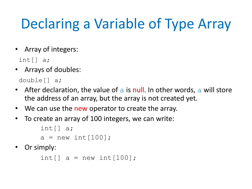 declaring a variable of type array