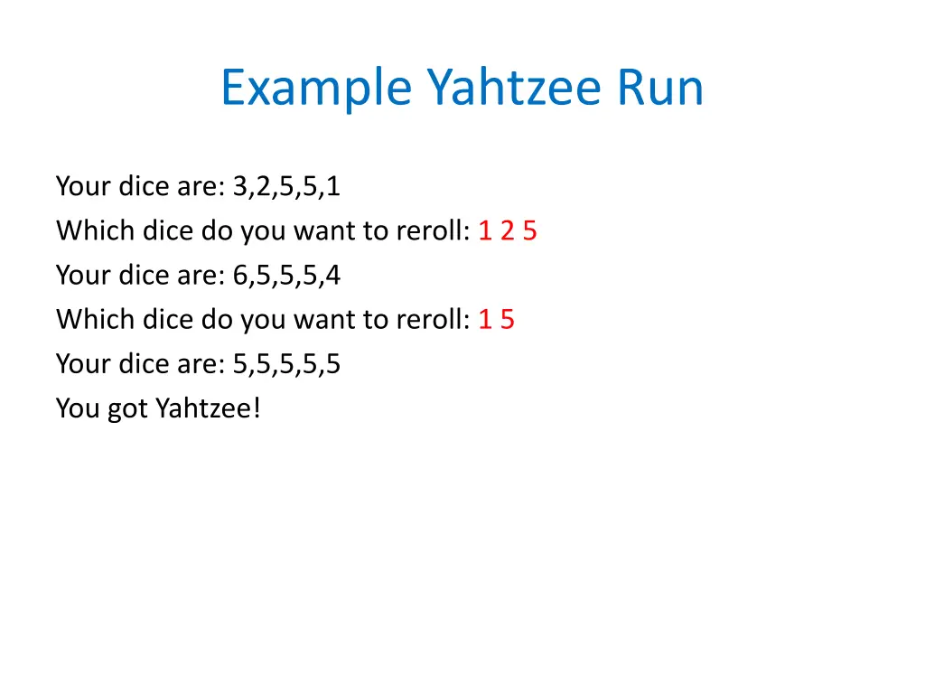 example yahtzee run