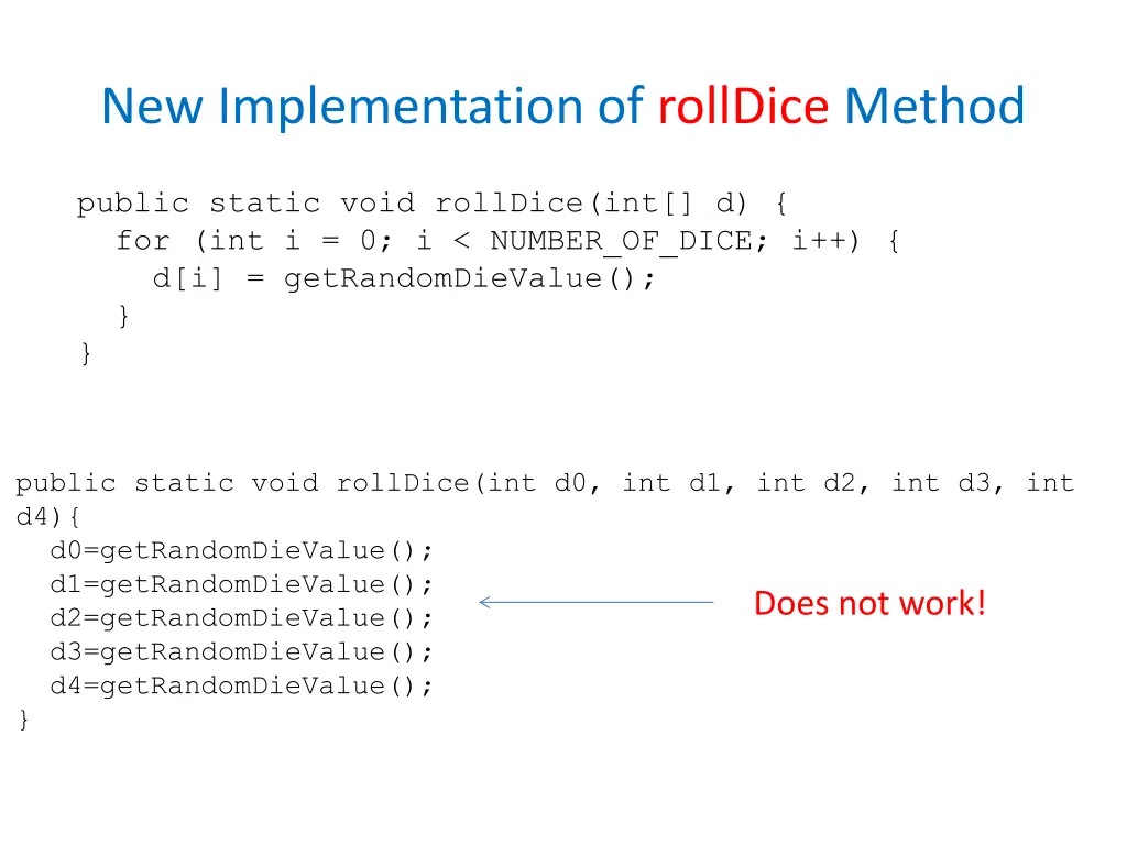 new implementation of rolldice method