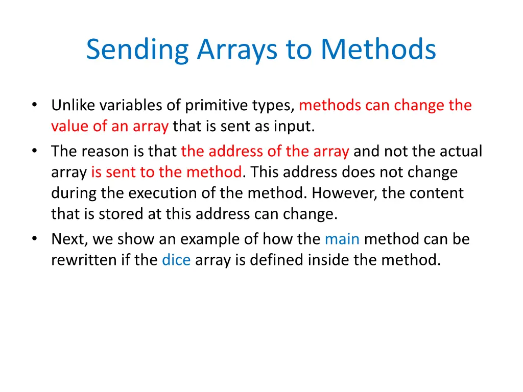 sending arrays to methods