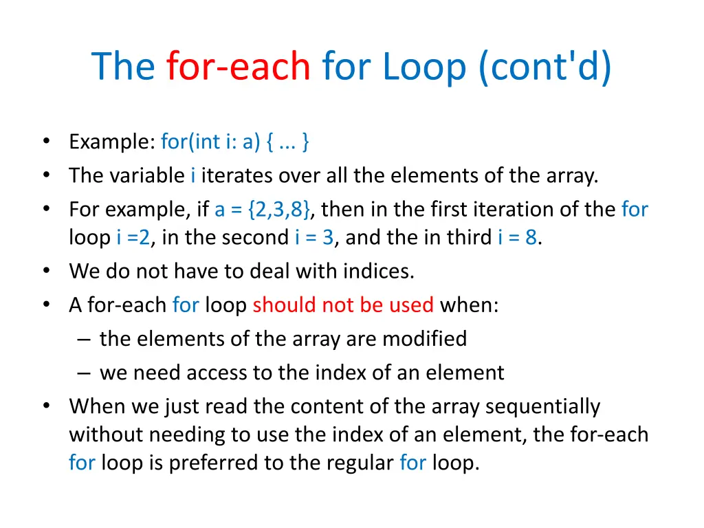 the for each for loop cont d