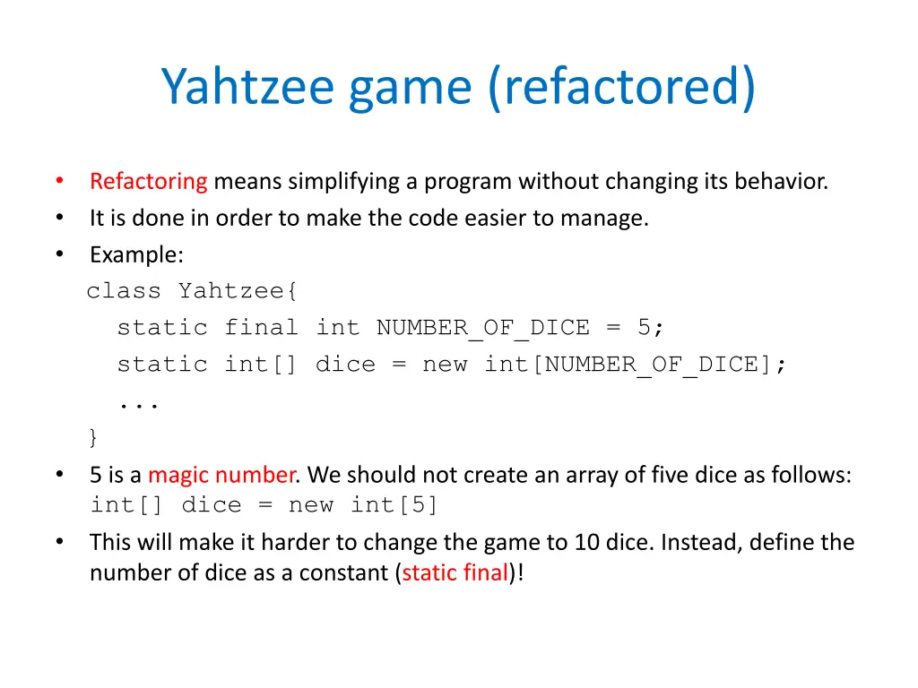 yahtzee game refactored