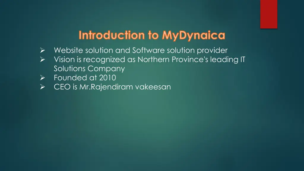 introduction to mydynaica website solution
