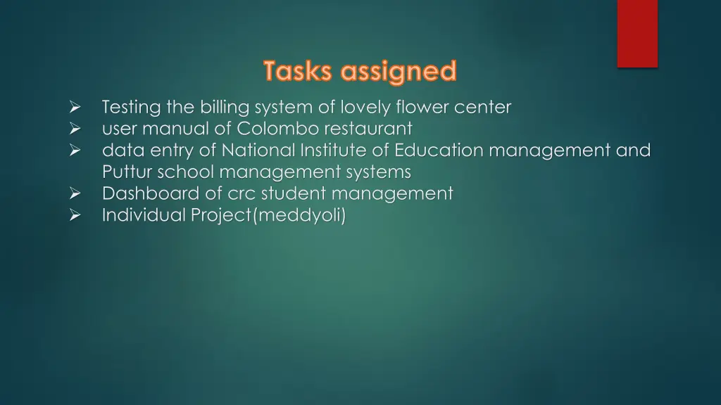 tasks assigned