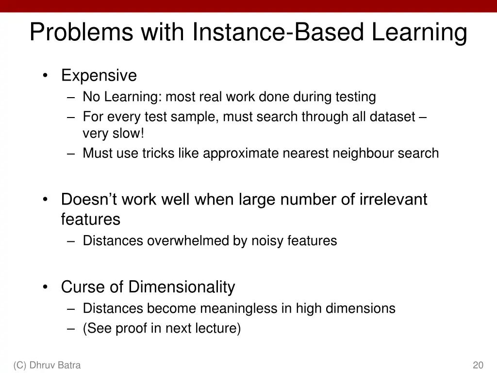 problems with instance based learning