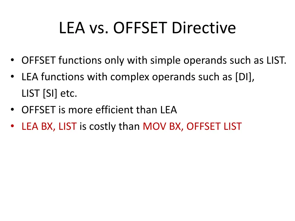 lea vs offset directive